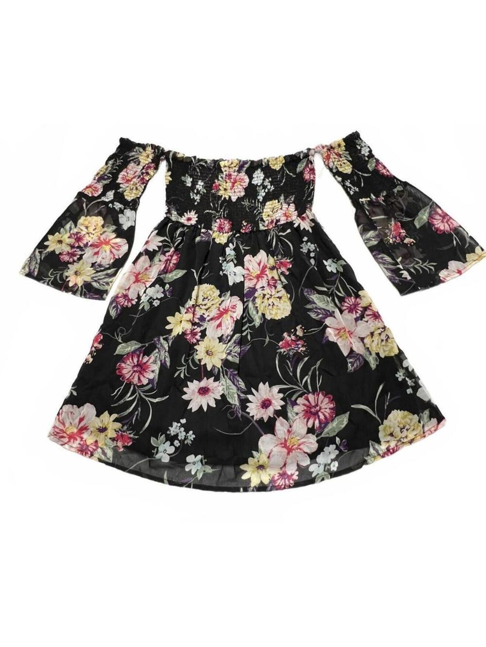 NWT Iris Basic Floral Off the Shoulder Smocked Mini Boho Fairycore Dress Size M